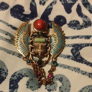 Unique Vintage Gold and Teal Winged Brooch